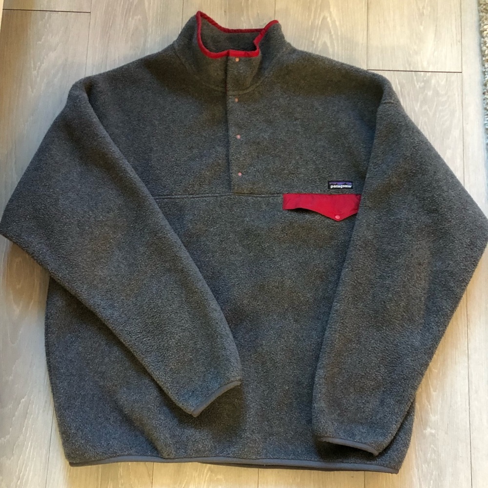 Vintage 1993 Patagonia Synchilla Snap T Fleece Men's XXL Grey Red Jamaica Made - Picture 1 of 6